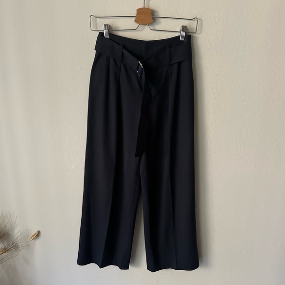 Club Monaco Pants Wool Blend High Rise Wide Leg Crop Trousers Navy Size 00 - Picture 1 of 10
